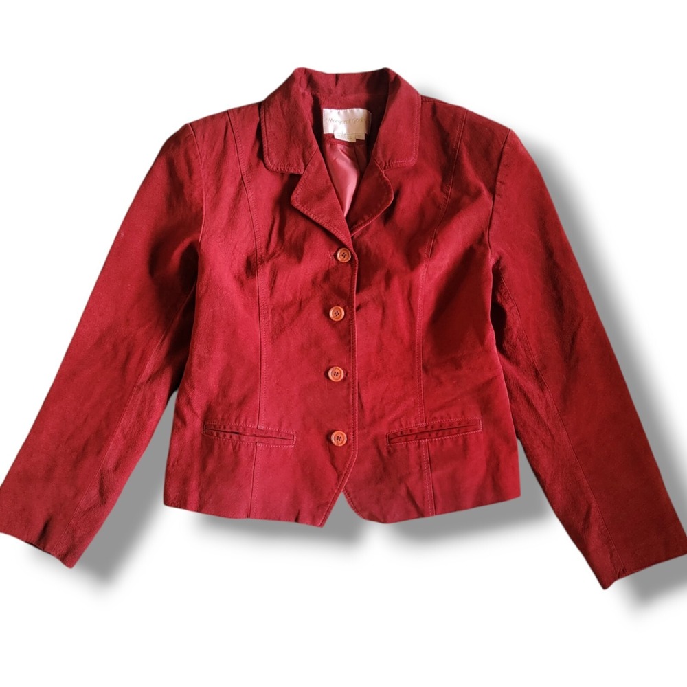 Vintage Red 100%‎ Suede Leather Jacket Size 8 Margaret Godfrey